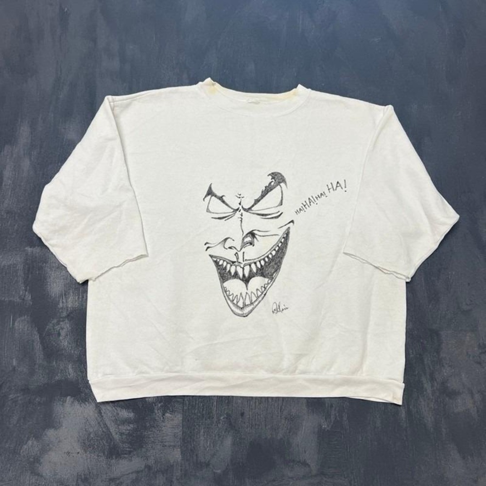 Vintage‎ Joker Sweatshirt Mens XL White 1990s Hand Drawn Marvel